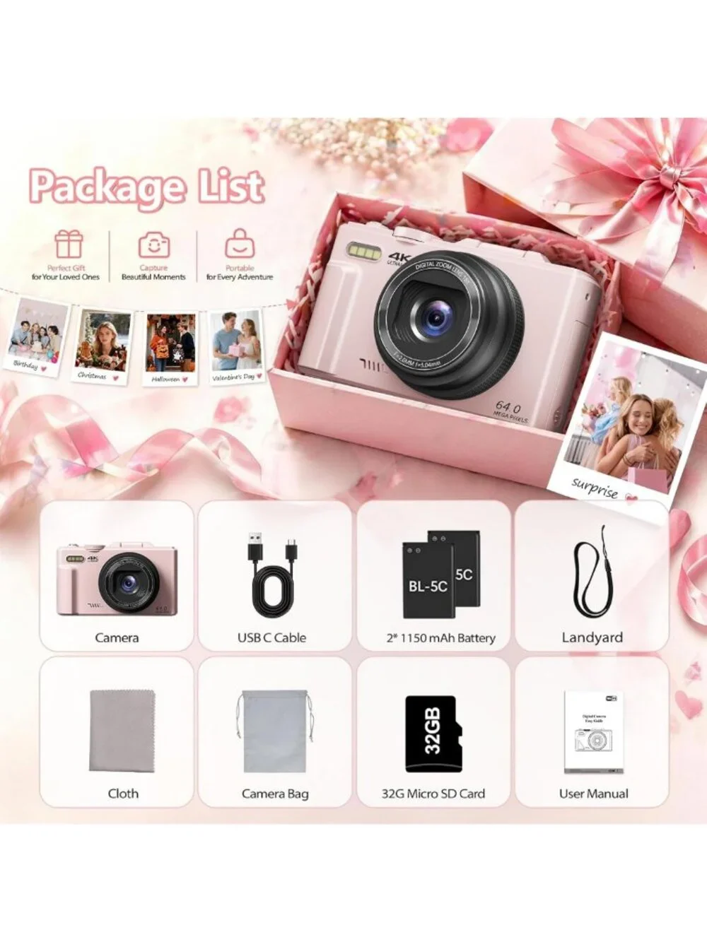 64MP 4K Digital Camera for Photography & Vlogging, Perfect for YouTube Content